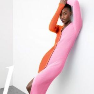 Staud color block long cardigan dress